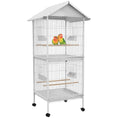 Load image into Gallery viewer, PawHut Wrought Metal Bird Cage Feeder with Rolling Stand Perches Food Containers Doors Wheels 67" H, White