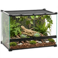 Load image into Gallery viewer, Reptile Glass Terrarium, Reptile Vivarium with Tree Bark Background, Front Ventilation, Escape-Proof Knob Lock, Glass Enclosure for Lizards, Horned Frogs, Snakes, 50 x 30 x 35 cm, Black