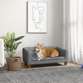 Load image into Gallery viewer, PawHut Raised Dog Sofa, Elevated Pet Couch for Small and Medium Dogs, with Removable Soft Cushion, Anti-Slip Pads, Simple Installation, Gray