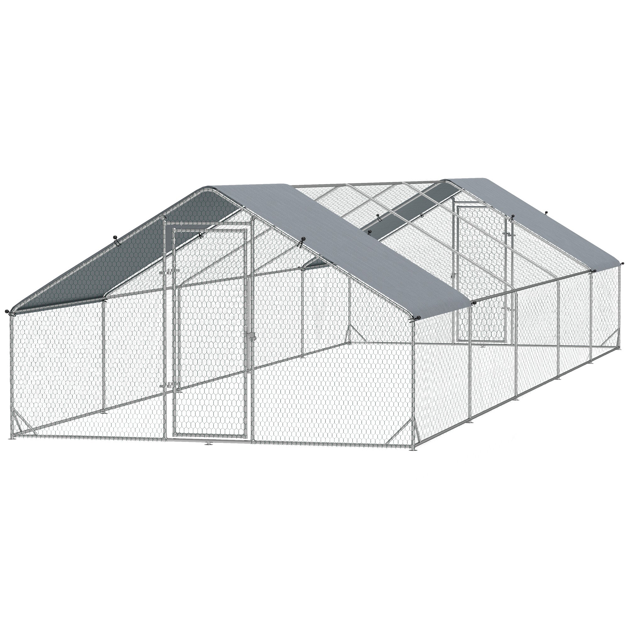PawHut Large Chicken Coop Metal Chicken Run with Waterproof and Anti-UV Cover, Spire Shaped Walk in Fence Cage Hen House for Outdoor and Yard Farm Use, 1" Tube Diameter, 9.8' x 32.8' x 6.4'