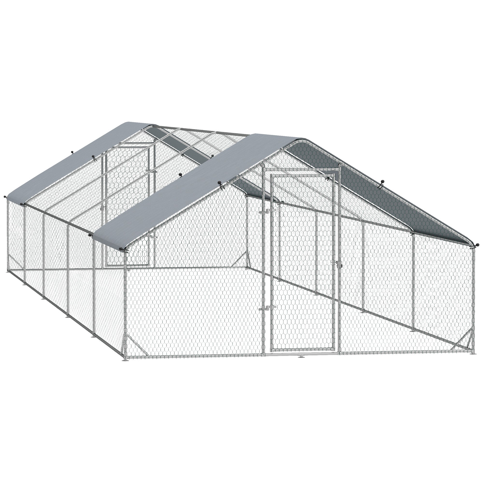 PawHut Large Chicken Coop Metal Chicken Run with Waterproof and Anti-UV Cover, Spire Shaped Walk in Fence Cage Hen House for Outdoor and Yard Farm Use, 1" Tube Diameter, 9.8' x 32.8' x 6.4'
