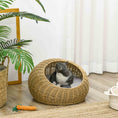 Load image into Gallery viewer, PawHut Rattan Cat Bed, Wicker Cat House Basket with Washable Cushion for Small Indoor Cats and Dogs, Light Brown