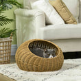 Load image into Gallery viewer, PawHut Rattan Cat Bed, Wicker Cat House Basket with Washable Cushion for Small Indoor Cats and Dogs, Light Brown