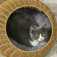 Load image into Gallery viewer, PawHut Rattan Cat Bed, Wicker Cat House Basket with Washable Cushion for Small Indoor Cats and Dogs, Light Brown