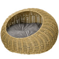 Load image into Gallery viewer, PawHut Rattan Cat Bed, Wicker Cat House Basket with Washable Cushion for Small Indoor Cats and Dogs, Light Brown
