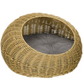Load image into Gallery viewer, PawHut Rattan Cat Bed, Wicker Cat House Basket with Washable Cushion for Small Indoor Cats and Dogs, Light Brown