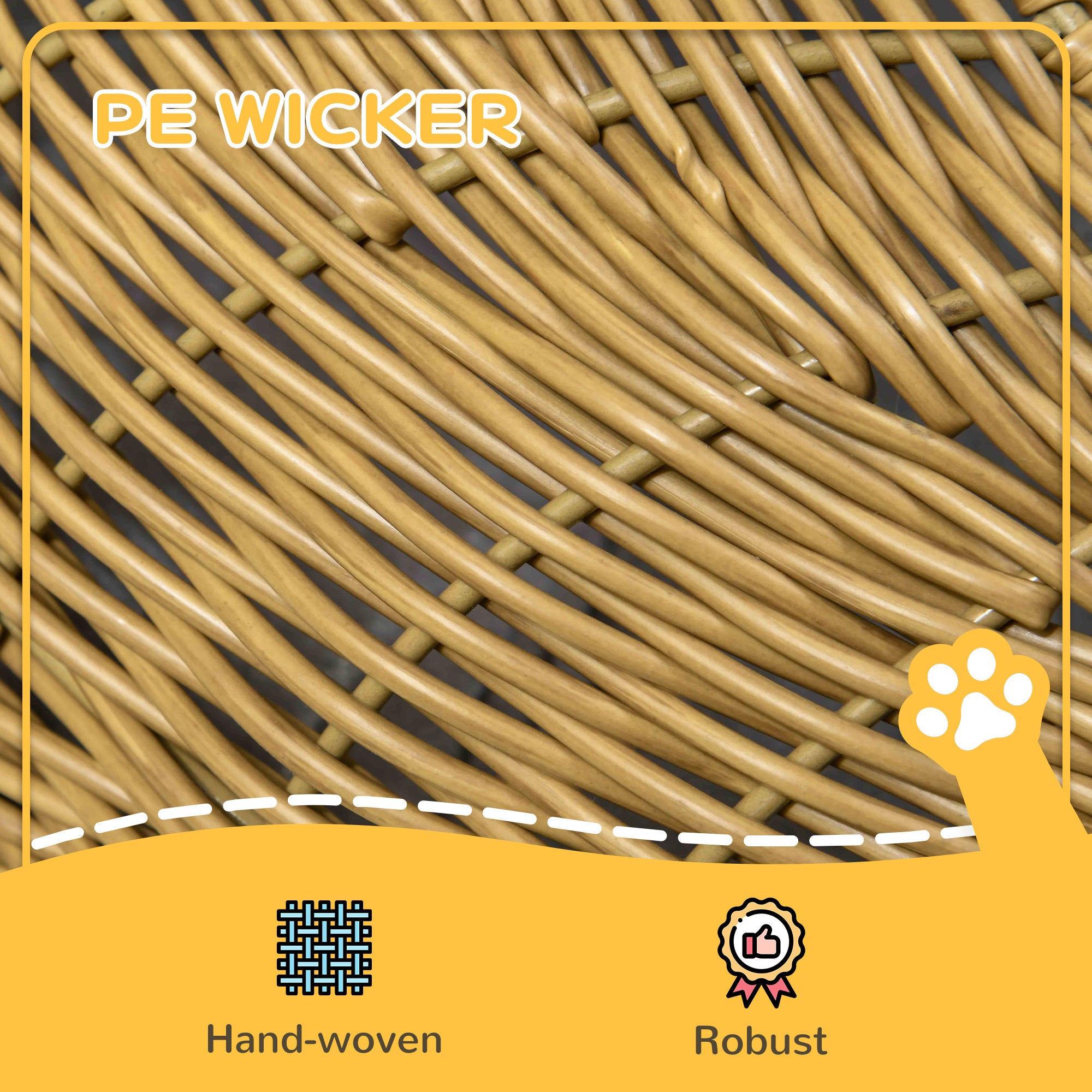 PawHut Rattan Cat Bed, Wicker Cat House Basket with Washable Cushion for Small Indoor Cats and Dogs, Light Brown