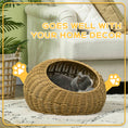 Load image into Gallery viewer, PawHut Rattan Cat Bed, Wicker Cat House Basket with Washable Cushion for Small Indoor Cats and Dogs, Light Brown