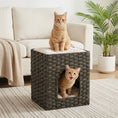 Load image into Gallery viewer, 2-Tier Wicker Cat House, Handwoven Rattan Cat Bed with Washable Cushions, Indoor Kitten Condo Hideaway, 43 x 40 x 49 cm, Grey