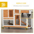 Gallery viewerに画像を読み込む, Wooden Indoor Rabbit Hutch, Guinea Pig House, Bunny Small Animal Cage With Wheels, Enclosed Run 110 x 50 x 86 cm, Yellow