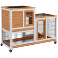Gallery viewerに画像を読み込む, Wooden Indoor Rabbit Hutch, Guinea Pig House, Bunny Small Animal Cage With Wheels, Enclosed Run 110 x 50 x 86 cm, Yellow