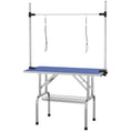 Load image into Gallery viewer, 42" Foldable Dog Grooming Table Adjustable Pet Cat Drying Beauty Table Rubber Top with 2 Loops Storage Basket Metal Blue