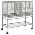 Load image into Gallery viewer, 40"H Divided Breeder Bird Cage with Rolling Stand Removable Metal Tray, Storage Shelf, Wood Perch, and Food Container, Light Grey