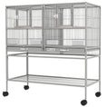 Load image into Gallery viewer, 40"H Divided Breeder Bird Cage with Rolling Stand Removable Metal Tray, Storage Shelf, Wood Perch, and Food Container, Light Grey