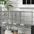 Load image into Gallery viewer, 40"H Divided Breeder Bird Cage with Rolling Stand Removable Metal Tray, Storage Shelf, Wood Perch, and Food Container, Light Grey