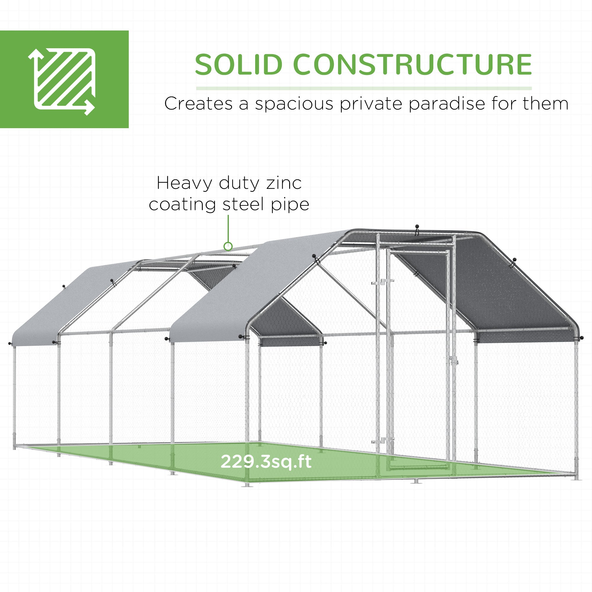 PawHut Large Chicken Coop Metal Chicken Run with Waterproof and Anti-UV Cover, Flat Shaped Walk-in Fence Cage Hen House for Outdoor and Yard Farm Use, 1.3" Tube Diameter, 9' x 24' x 6.5'