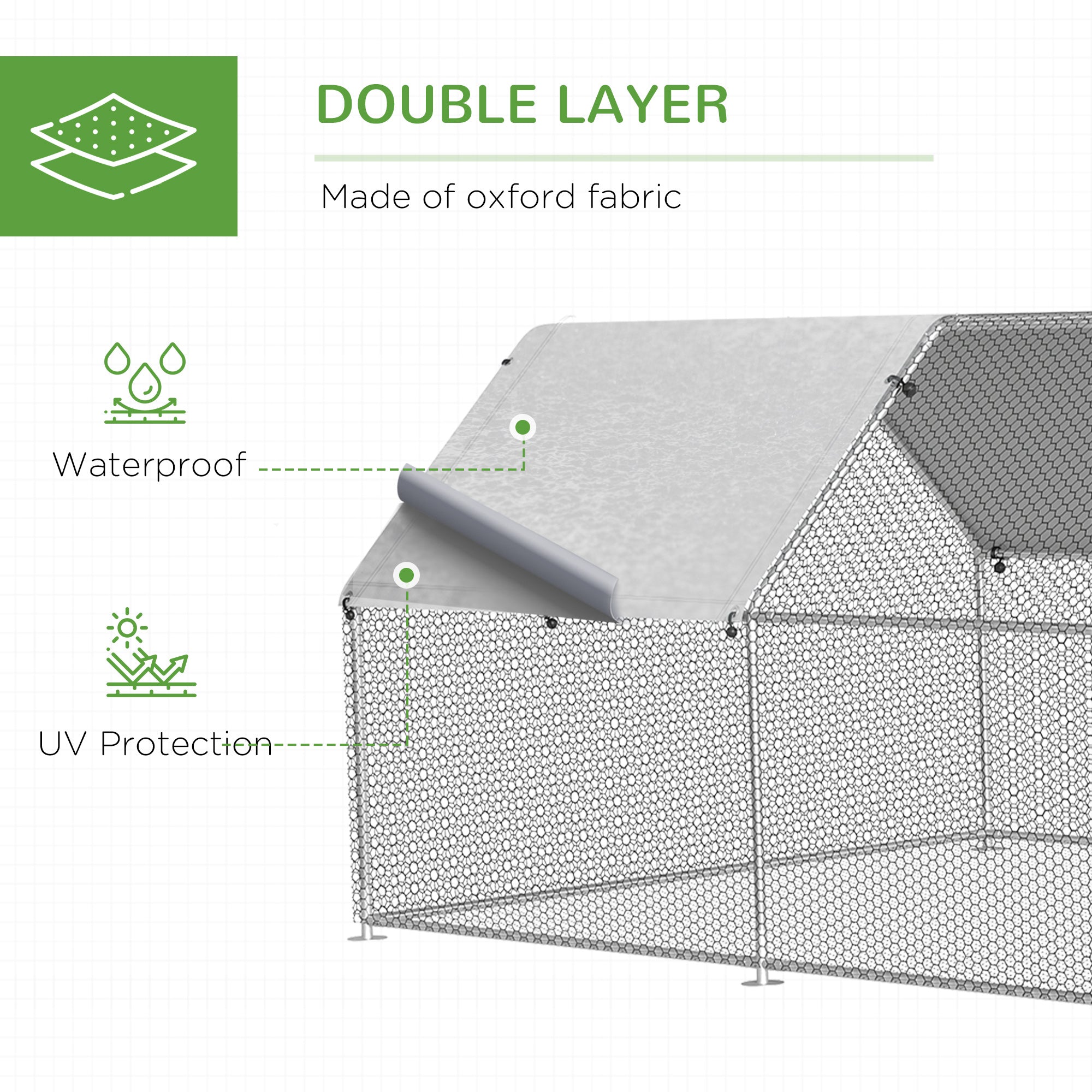 PawHut Large Chicken Coop Metal Chicken Run with Waterproof and Anti-UV Cover, Flat Shaped Walk-in Fence Cage Hen House for Outdoor and Yard Farm Use, 1.3" Tube Diameter, 9' x 24' x 6.5'