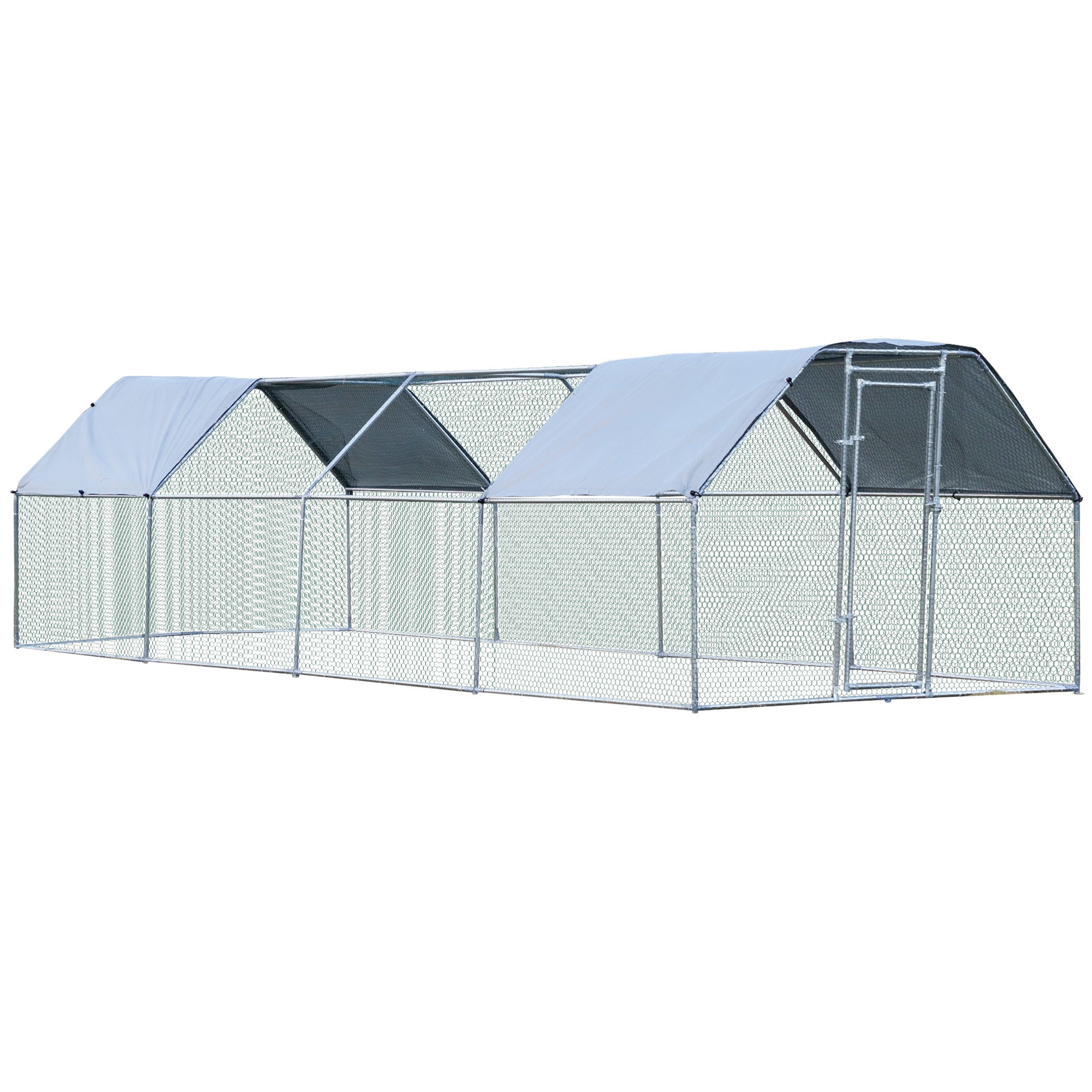 PawHut Large Chicken Coop Metal Chicken Run with Waterproof and Anti-UV Cover, Flat Shaped Walk-in Fence Cage Hen House for Outdoor and Yard Farm Use, 1.3" Tube Diameter, 9' x 24' x 6.5'