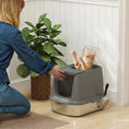 Load image into Gallery viewer, Stainless Steel Litter Box with Lid, Large Hooded Cat Litter Tray with Flip Cover, Metal Scoop, Deodoriser Bag, Non-Sticky, Odour Control and Easy Clean, Dark Grey