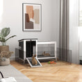 Charger l'image dans la visionneuse de la galerie, Wooden Rabbit Hutch, Indoor Outdoor Guinea Pig Cage with Pull-Out Tray, Asphalt Openable Roof, Small Animal Cage on Wheels with Run, Dark Grey