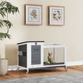 Charger l'image dans la visionneuse de la galerie, Wooden Rabbit Hutch, Indoor Outdoor Guinea Pig Cage with Pull-Out Tray, Asphalt Openable Roof, Small Animal Cage on Wheels with Run, Dark Grey
