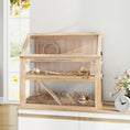 Load image into Gallery viewer, Wooden Hamster Cage, 3 Tier Small Gerbil Cage with Detachable 31cm Deep Bottom, Hut, Seesaw, Exercise Wheel, Ramps, Natural Wood Finish