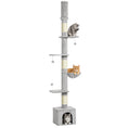 Load image into Gallery viewer, Floor to Ceiling Cat Tree, 230-250cm Multi-Level Cat Tower with Adjustable Height, Scratching Posts, Condo, Platforms and 3 Dangling Balls, Activity Tree for Indoor Kittens, Light Grey