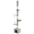 Load image into Gallery viewer, Floor to Ceiling Cat Tree, 230-250cm Multi-Level Cat Tower with Adjustable Height, Scratching Posts, Condo, Platforms and 3 Dangling Balls, Activity Tree for Indoor Kittens, Light Grey