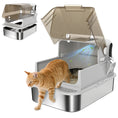 Load image into Gallery viewer, XXL Stainless Steel Cat Litter Tray, Enclosed Cat Litter Box with 90° Flip Cover, Double Doors, Scoop, Easy Clean, Odor Control, Anti-Leaking, Non-Sticky, Grey