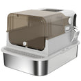 Load image into Gallery viewer, XXL Stainless Steel Cat Litter Tray, Enclosed Cat Litter Box with 90° Flip Cover, Double Doors, Scoop, Easy Clean, Odor Control, Anti-Leaking, Non-Sticky, Grey
