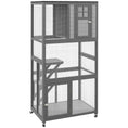 Load image into Gallery viewer, PawHut 74" Wooden Catio Outdoor Cat House Weatherproof & Wheeled, Outside Cat Enclosure with High Weight Capacity, Kitten Cage Condo, Light Gray