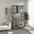 Load image into Gallery viewer, PawHut 74" Wooden Catio Outdoor Cat House Weatherproof & Wheeled, Outside Cat Enclosure with High Weight Capacity, Kitten Cage Condo, Light Gray