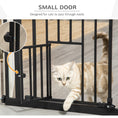 Load image into Gallery viewer, 30"H Dog Gate with Cat Door, Pet Gate with Small Door, Easy Open Indoor Dog Gates for Doorways, House, Stair, 29"-32" Long, Black