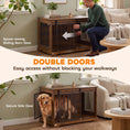 Charger l'image dans la visionneuse de la galerie, Dog Crate Furniture, 100 cm Wooden Dog Kennel Indoor Double Door with Sliding Barn Door, Decorative Pet Kennel End Side Table for Large Breeds, Tiger Wood Grain, Black