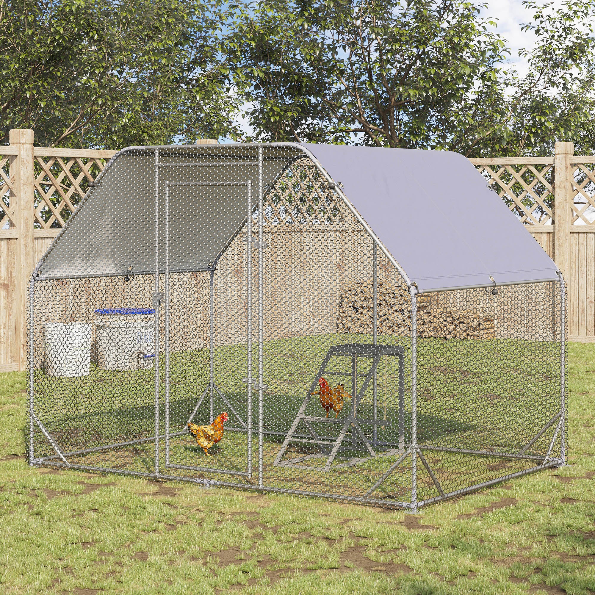 PawHut Chicken Activity Play for Healthy & Happy Animals, Swing Set with Chicken Perches & Hen Ladder, Chicken Coop Toy, Gray