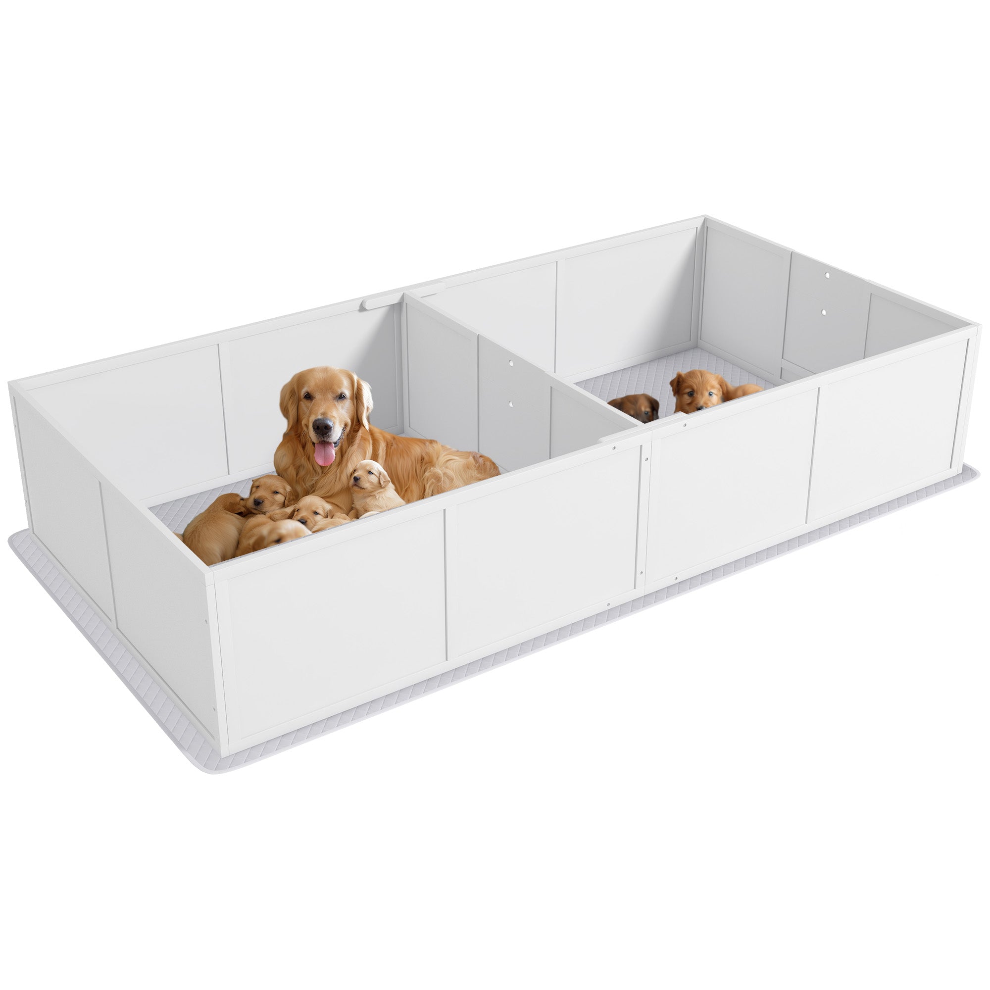 PawHut Whelping Box for Dogs and Puppies, Dog Whelping Box with Washable Waterproof Pee Pad & Adjustable Door for Large, Medium and Small Dogs, White, 96" x 47" x 19"
