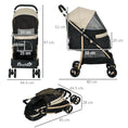 Load image into Gallery viewer, Dog Stroller with Rain Cover, Foldable Dog Pram, 4 Wheels Pet Pushchair with Safety Leashes, for Small, Miniature Dogs, Cats - Khaki