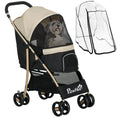 Load image into Gallery viewer, Dog Stroller with Rain Cover, Foldable Dog Pram, 4 Wheels Pet Pushchair with Safety Leashes, for Small, Miniature Dogs, Cats - Khaki