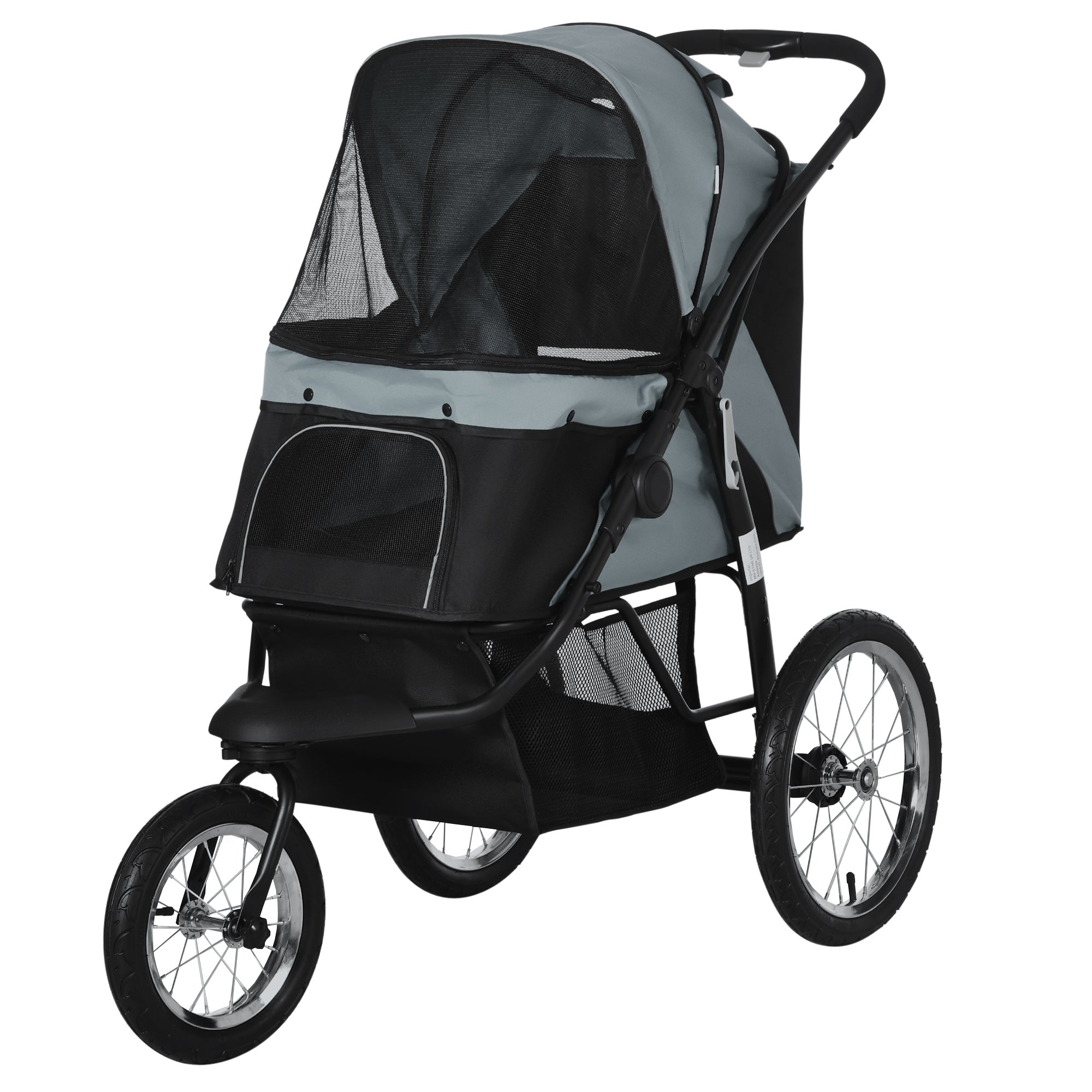 Dog Pram Dog Stroller Jogger Foldable Pet Pushchair for Medium, Small Dogs, w/ Rubber Wheels, Washable Cushion - Grey