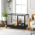 Load image into Gallery viewer, 48" Heavy Duty Dog Crate with Bowl Holder, Dog Cage on Wheels with Removable Tray, Openable Top, Detachable Door, Indoor Outdoor Use, for Large and Extra Large Dogs - Black