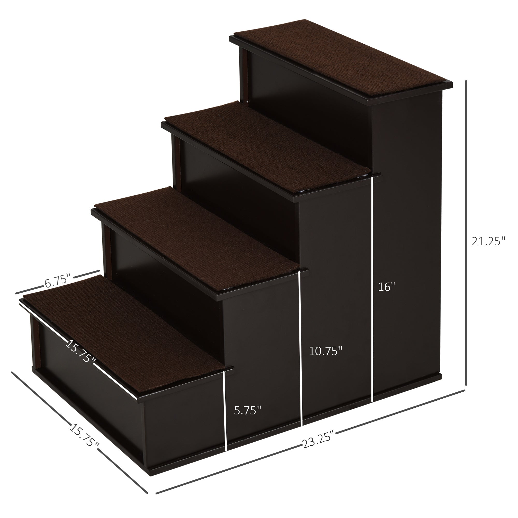 PawHut Pet Stairs, Small Pet Steps with Cushioned Removable Covering for Dogs and Cats Up To 22 lbs. , Brown