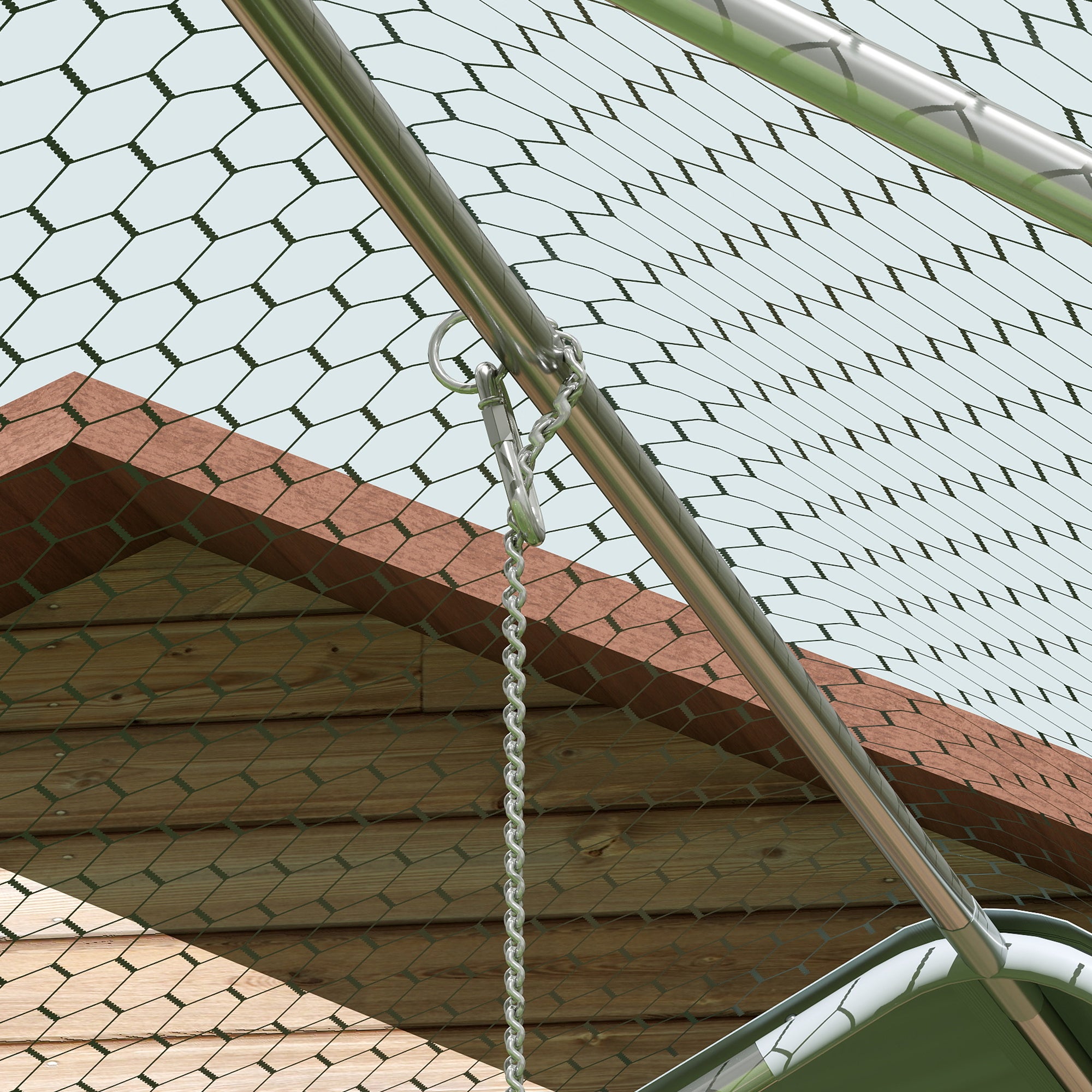 PawHut Chicken Run, Large Metal Chicken Coop w/ Waterproof & Anti-UV Cover, Feeding Door, Hanging Feeder, Perch, Walk-in Poultry Cage for Outdoor, Yard, Farm, for 18-24 Chickens, 9.8' x 19.7' x 6.4'