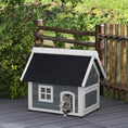 Load image into Gallery viewer, Outdoor Cat House, Wooden Feral Cat Shelter, Water-Resistant Hide Home with Openable Asphalt Roof, Three Doors, 77 x 57.5 x 68cm - Grey