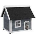Load image into Gallery viewer, Outdoor Cat House, Wooden Feral Cat Shelter, Water-Resistant Hide Home with Openable Asphalt Roof, Three Doors, 77 x 57.5 x 68cm - Grey