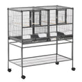 Load image into Gallery viewer, 40"H Divided Breeder Bird Cage with Rolling Stand Removable Metal Tray, Storage Shelf, Wood Perch, and Food Container, Dark Grey