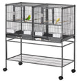 Load image into Gallery viewer, 40"H Divided Breeder Bird Cage with Rolling Stand Removable Metal Tray, Storage Shelf, Wood Perch, and Food Container, Dark Grey