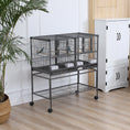 Load image into Gallery viewer, 40"H Divided Breeder Bird Cage with Rolling Stand Removable Metal Tray, Storage Shelf, Wood Perch, and Food Container, Dark Grey
