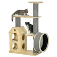 Load image into Gallery viewer, PawHut 53" Modern Cat Tree with Scratching Posts & Wheel, Small Cat Tree with Double-Layer Cushioned House, Small Cat Tower for Indoor Cat Furniture, Climbing Wooden Cat Tree