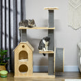 Load image into Gallery viewer, PawHut 53" Modern Cat Tree with Scratching Posts & Wheel, Small Cat Tree with Double-Layer Cushioned House, Small Cat Tower for Indoor Cat Furniture, Climbing Wooden Cat Tree