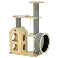 Load image into Gallery viewer, PawHut 53" Modern Cat Tree with Scratching Posts & Wheel, Small Cat Tree with Double-Layer Cushioned House, Small Cat Tower for Indoor Cat Furniture, Climbing Wooden Cat Tree